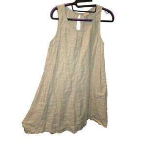 ST. TROPEZ Sz 4 100% Linen Tan A Line Vacation Resortwear Beachy Shift Dress